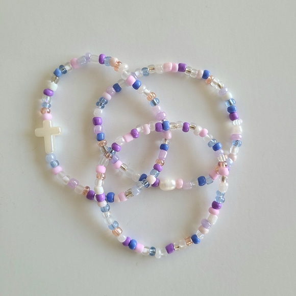 Pastel Blue Beaded Bracelet Set - Picture 2 of 3